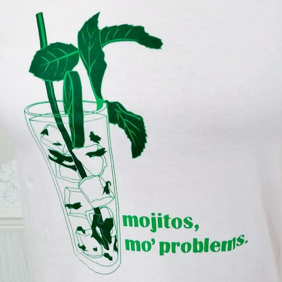 Mojitos Mo Problems Pink Funny Graphic T-Shirt Tee - Picture 4 of 6